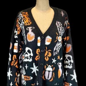 Apothecary oddities knit sweater cardigan moth‎ beetle skull gothic whimsigoth